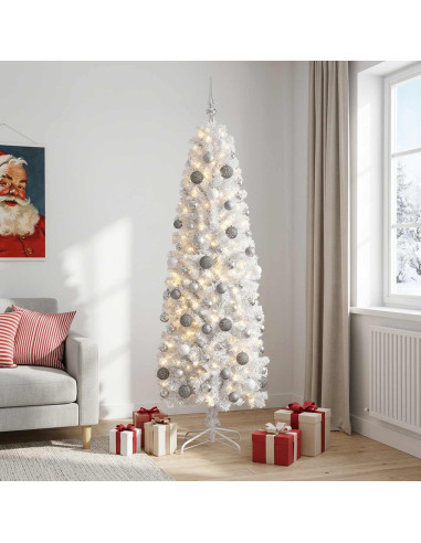 Albero di Natale Artificiale Slim con Palline 240 cm 300 LED