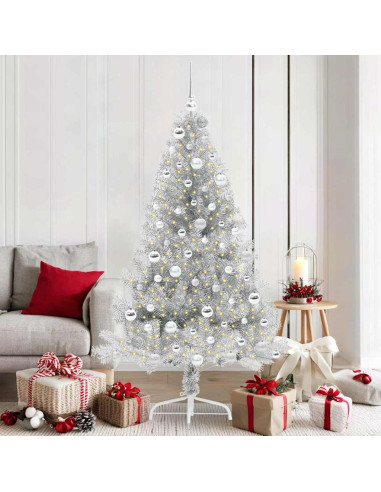 Albero di Natale artificiale con luci integrate Argento 180 cm