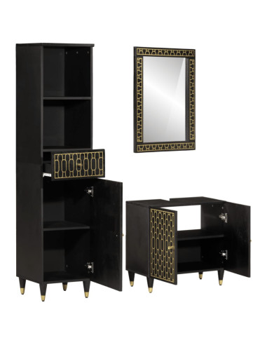 Set Mobili da Bagno 3pz in Legno Massello di Mango