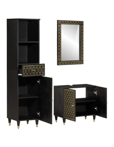 Set Mobili da Bagno 3pz in Legno Massello di Mango