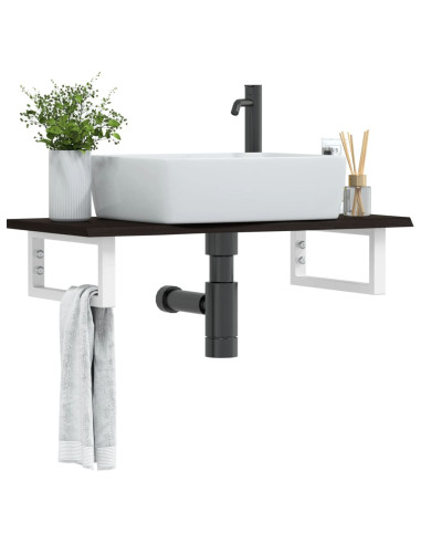 Ripiano a Parete per Lavabo in Acciaio e Massello di Rovere