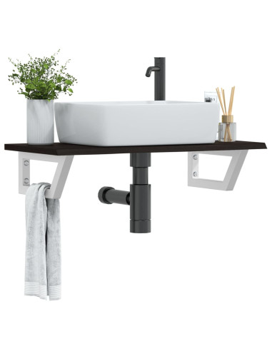Ripiano a Parete per Lavabo in Acciaio e Massello di Rovere