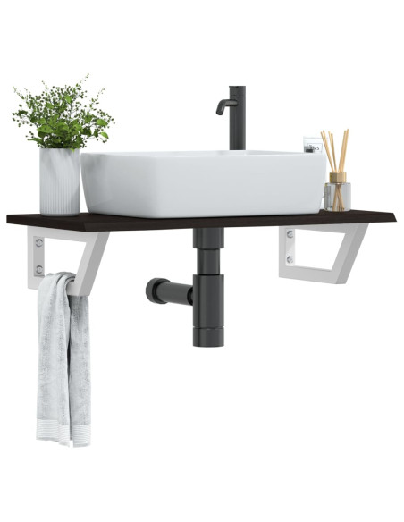 Ripiano a Parete per Lavabo in Acciaio e Massello di Rovere