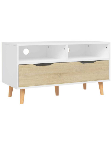 Mobile TV Bianco e Rovere Sonoma 90x40x48,5cm Legno Multistrato