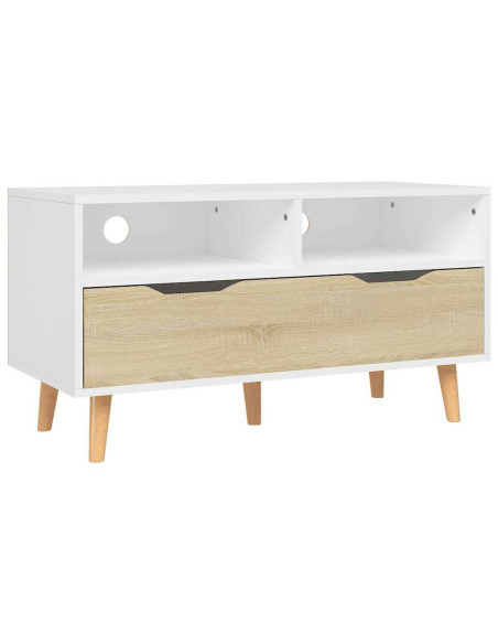 Mobile TV Bianco e Rovere Sonoma 90x40x48,5cm Legno Multistrato