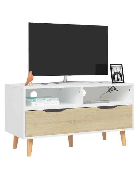 Mobile TV Bianco e Rovere Sonoma 90x40x48,5cm Legno Multistrato