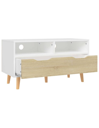 Mobile TV Bianco e Rovere Sonoma 90x40x48,5cm Legno Multistrato