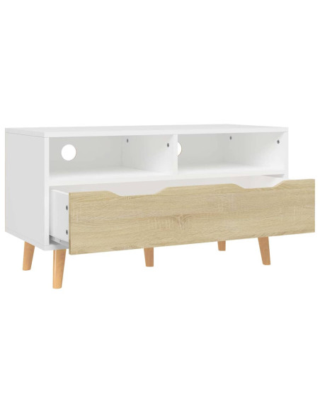 Mobile TV Bianco e Rovere Sonoma 90x40x48,5cm Legno Multistrato