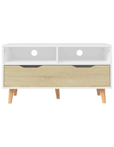 Mobile TV Bianco e Rovere Sonoma 90x40x48,5cm Legno Multistrato