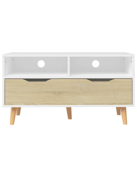 Mobile TV Bianco e Rovere Sonoma 90x40x48,5cm Legno Multistrato