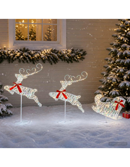 Renna di Natale con slitta 3 pz 72 LED Bianco caldo