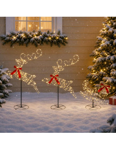 Renna di Natale con slitta 3 pz 160 LED Bianco caldo