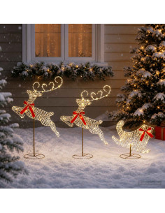 Renna di Natale con slitta 3 pz 72 LED Bianco caldo