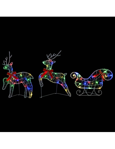 Renna di Natale con slitta 3 pz 60 LED Multicolore