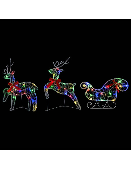Renna di Natale con slitta 3 pz 60 LED Multicolore