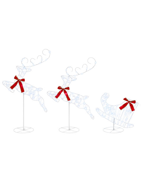 Renna di Natale con slitta 3 pz 160 LED Bianco freddo