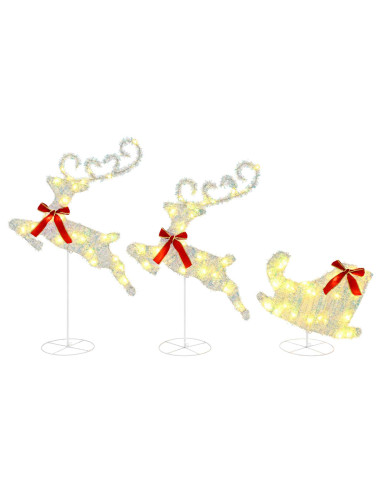 Renna di Natale con slitta 3 pz 72 LED Bianco caldo
