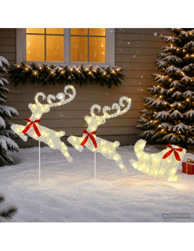 Renna di Natale con slitta 3 pz 72 LED Bianco caldo