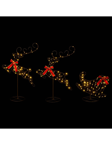 Renna di Natale con slitta 3 pz 160 LED Bianco caldo