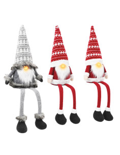 Set di gnomi seduti con luci LED 3 pz Rosso e Grigio 20 x 60 cm 2