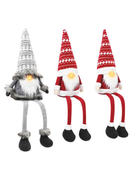 Set di gnomi seduti con luci LED 3 pz Rosso e Grigio 20 x 60 cm