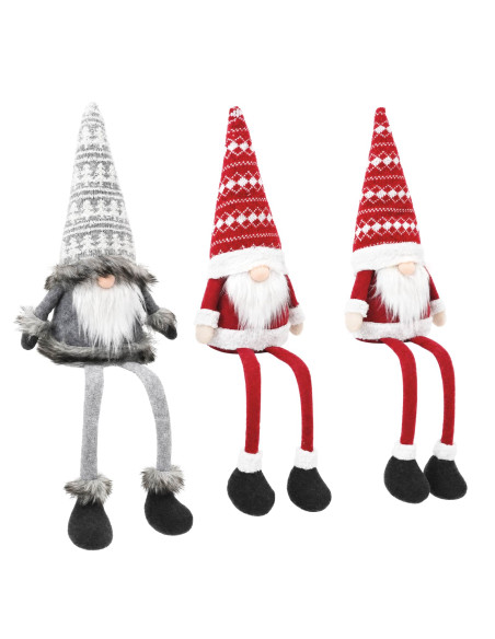 Set di gnomi seduti con luci LED 3 pz Rosso e Grigio 20 x 60 cm