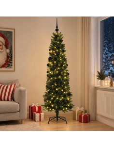 Albero di Natale Artificiale Slim con Palline 180 cm 300 LED