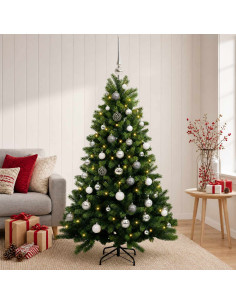 Albero di Natale Artificiale con Palline 150 cm 150 LED