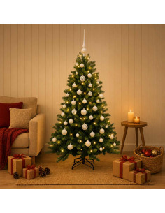 Albero di Natale Artificiale con Palline 150 cm 150 LED