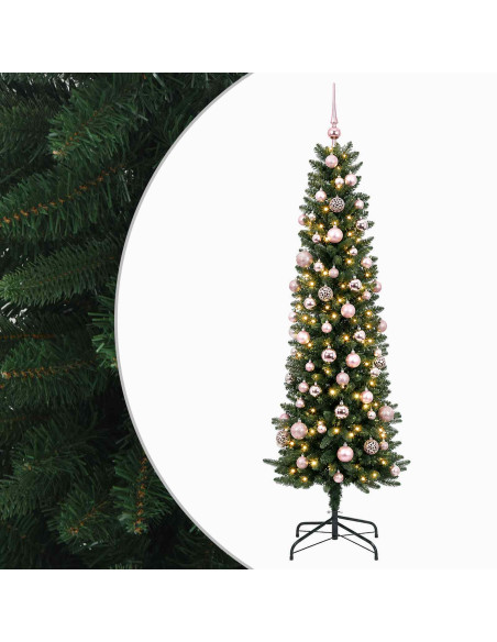 Albero di Natale Artificiale Slim con Palline 180 cm 300 LED