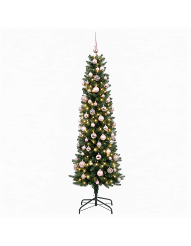 Albero di Natale Artificiale Slim con Palline 180 cm 300 LED