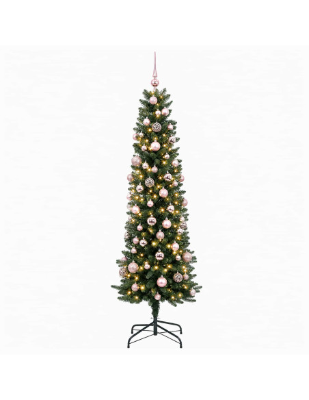 Albero di Natale Artificiale Slim con Palline 180 cm 300 LED