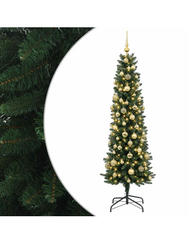 Albero di Natale Artificiale Slim con Palline 180 cm 300 LED