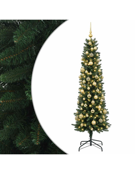 Albero di Natale Artificiale Slim con Palline 180 cm 300 LED
