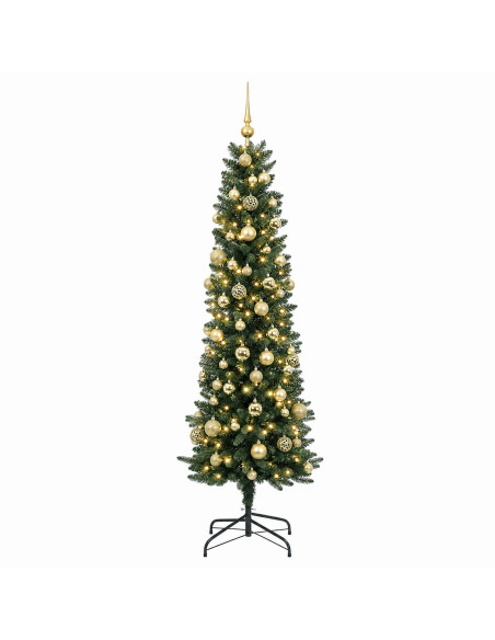 Albero di Natale Artificiale Slim con Palline 180 cm 300 LED