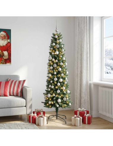 Albero di Natale Artificiale Slim con Palline 180 cm 300 LED