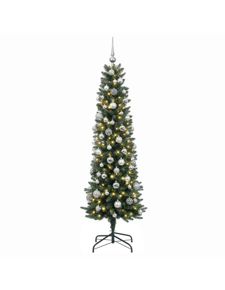 Albero di Natale Artificiale Slim con Palline 180 cm 300 LED