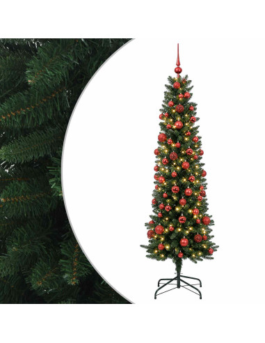 Albero di Natale Artificiale Slim con Palline 180 cm 300 LED