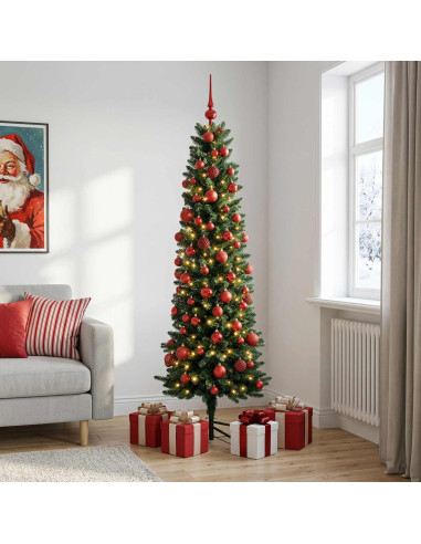 Albero di Natale Artificiale Slim con Palline 180 cm 300 LED