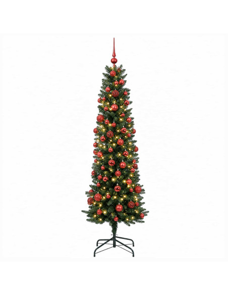 Albero di Natale Artificiale Slim con Palline 180 cm 300 LED