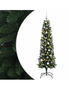 Albero di Natale artificiale sottile con palline 180 cm 300 LED 2