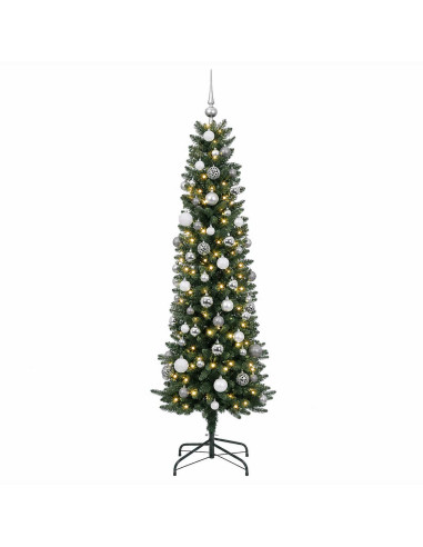 Albero di Natale artificiale sottile con palline 180 cm 300 LED