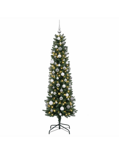 Albero di Natale artificiale sottile con palline 180 cm 300 LED
