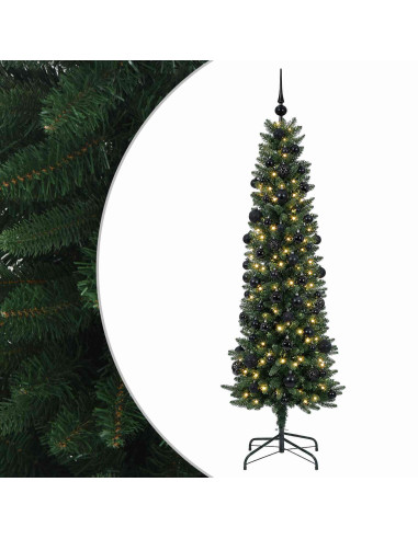 Albero di Natale Artificiale Slim con Palline 180 cm 300 LED