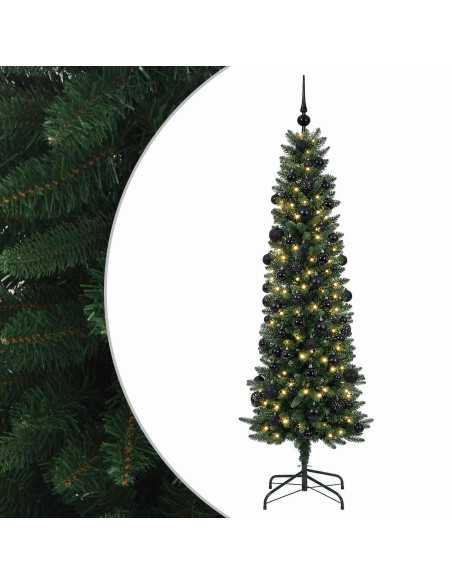 Albero di Natale Artificiale Slim con Palline 180 cm 300 LED