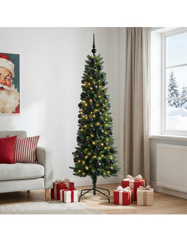 Albero di Natale Artificiale Slim con Palline 180 cm 300 LED