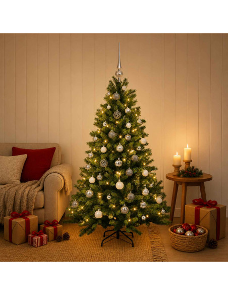Albero di Natale Artificiale con Palline 150 cm 150 LED