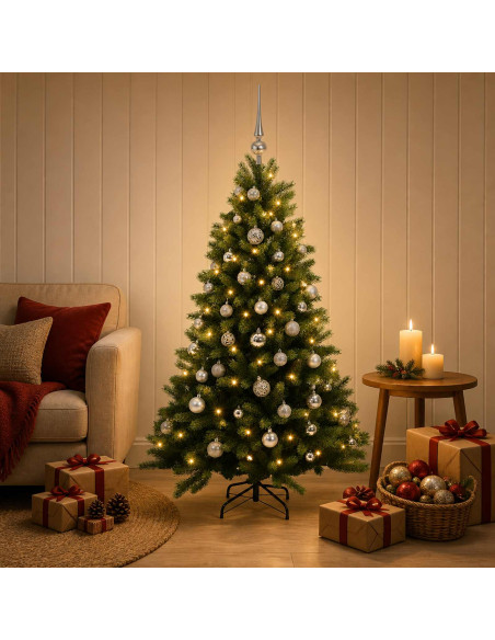 Albero di Natale Artificiale con Palline 150 cm 150 LED