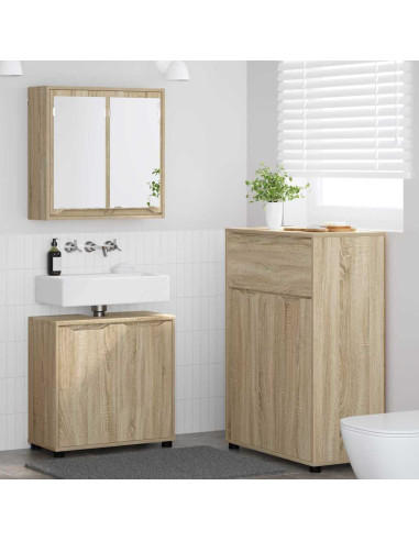Set di mobili per il bagno con cassetto 3 pcs Rovere Sonoma