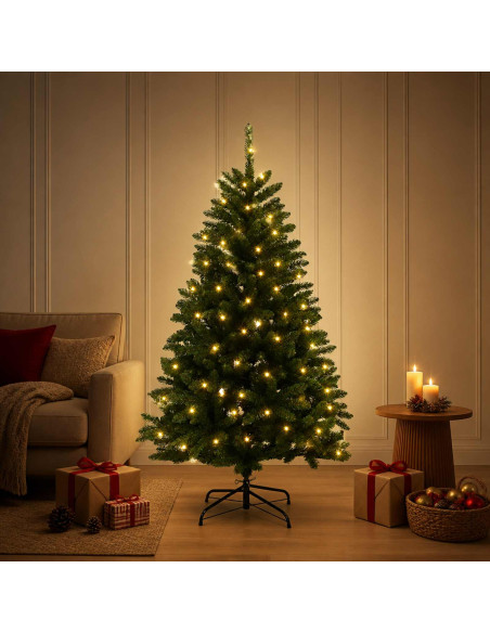 Albero di Natale Artificiale con Rami Pieghevoli 120 cm 150 LED